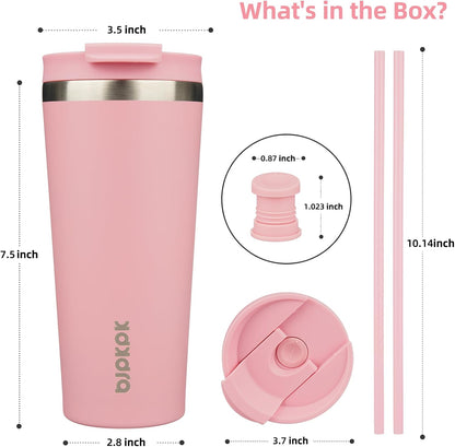 18 oz Coffee Tumbler with Straw, Insulated Stainless Steel Cup | Double Wall Vacuum, Leak Proof, Keeps Hot/Cold, BPA Free, Dishwasher Safe, Cupholder Friendly, Travel, Navy Blue