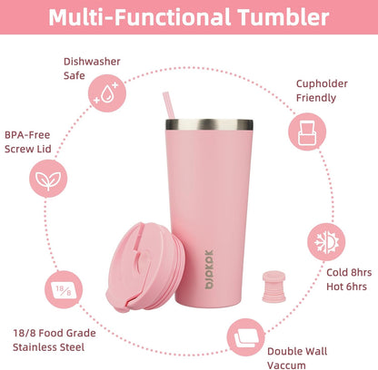 18 oz Coffee Tumbler with Straw, Insulated Stainless Steel Cup | Double Wall Vacuum, Leak Proof, Keeps Hot/Cold, BPA Free, Dishwasher Safe, Cupholder Friendly, Travel, Navy Blue