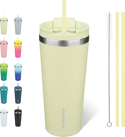 18 oz Coffee Tumbler with Straw, Insulated Stainless Steel Cup | Double Wall Vacuum, Leak Proof, Keeps Hot/Cold, BPA Free, Dishwasher Safe, Cupholder Friendly, Travel, Navy Blue