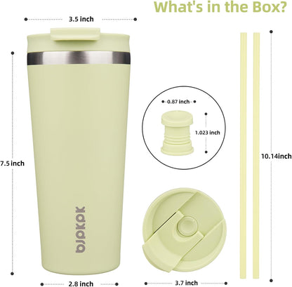 18 oz Coffee Tumbler with Straw, Insulated Stainless Steel Cup | Double Wall Vacuum, Leak Proof, Keeps Hot/Cold, BPA Free, Dishwasher Safe, Cupholder Friendly, Travel, Navy Blue