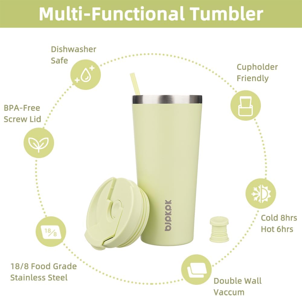 18 oz Coffee Tumbler with Straw, Insulated Stainless Steel Cup | Double Wall Vacuum, Leak Proof, Keeps Hot/Cold, BPA Free, Dishwasher Safe, Cupholder Friendly, Travel, Navy Blue