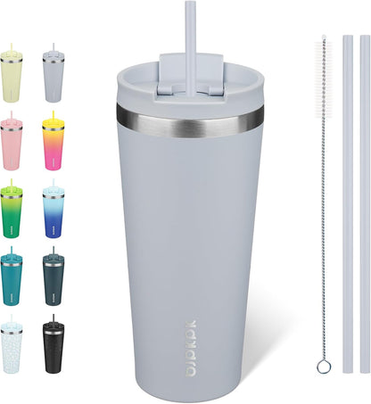 18 oz Coffee Tumbler with Straw, Insulated Stainless Steel Cup | Double Wall Vacuum, Leak Proof, Keeps Hot/Cold, BPA Free, Dishwasher Safe, Cupholder Friendly, Travel, Navy Blue