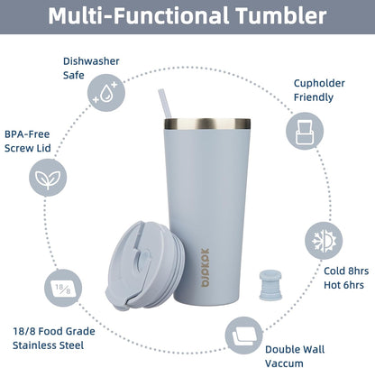 18 oz Coffee Tumbler with Straw, Insulated Stainless Steel Cup | Double Wall Vacuum, Leak Proof, Keeps Hot/Cold, BPA Free, Dishwasher Safe, Cupholder Friendly, Travel, Navy Blue