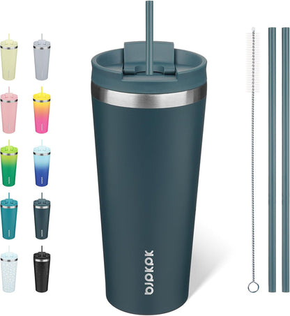 18 oz Coffee Tumbler with Straw, Insulated Stainless Steel Cup | Double Wall Vacuum, Leak Proof, Keeps Hot/Cold, BPA Free, Dishwasher Safe, Cupholder Friendly, Travel, Navy Blue