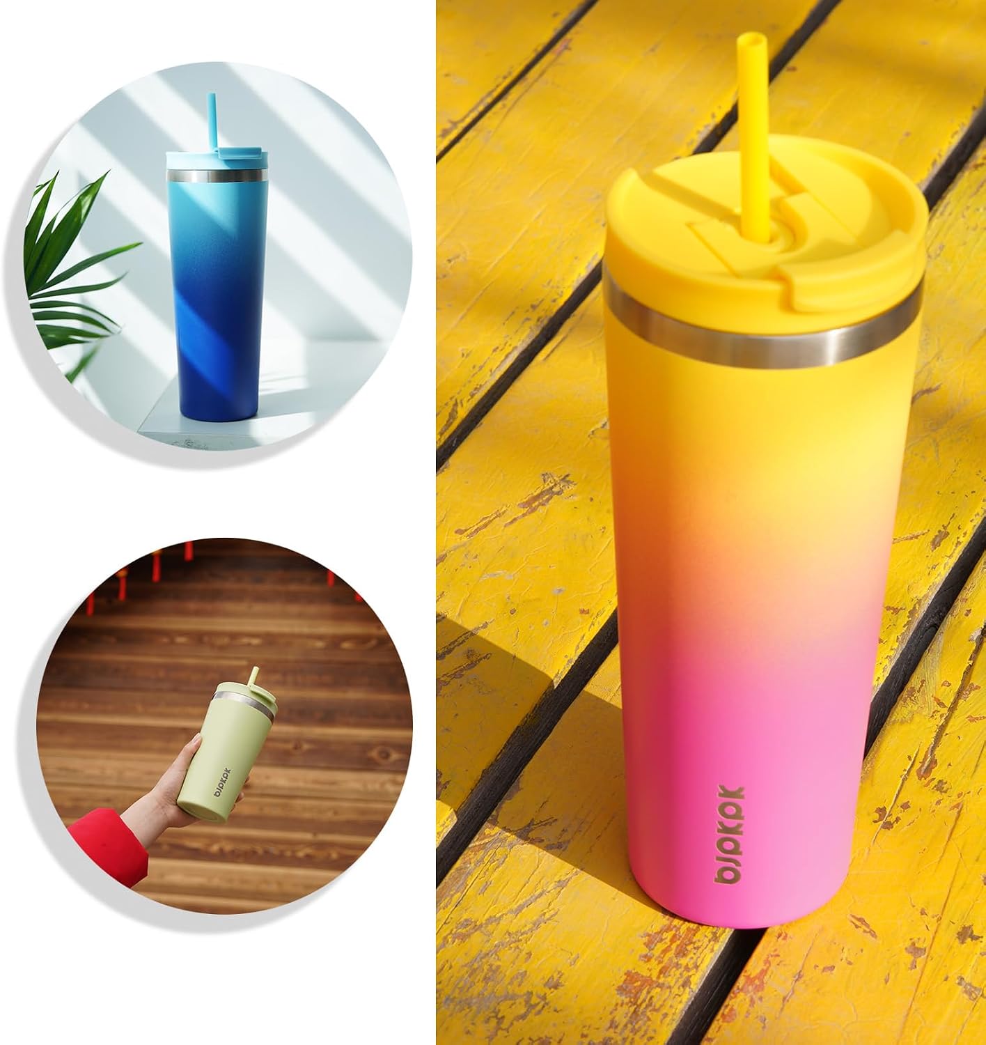 18 oz Coffee Tumbler with Straw, Insulated Stainless Steel Cup | Double Wall Vacuum, Leak Proof, Keeps Hot/Cold, BPA Free, Dishwasher Safe, Cupholder Friendly, Travel, Navy Blue