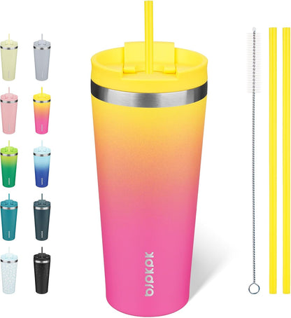 18 oz Coffee Tumbler with Straw, Insulated Stainless Steel Cup | Double Wall Vacuum, Leak Proof, Keeps Hot/Cold, BPA Free, Dishwasher Safe, Cupholder Friendly, Travel, Navy Blue