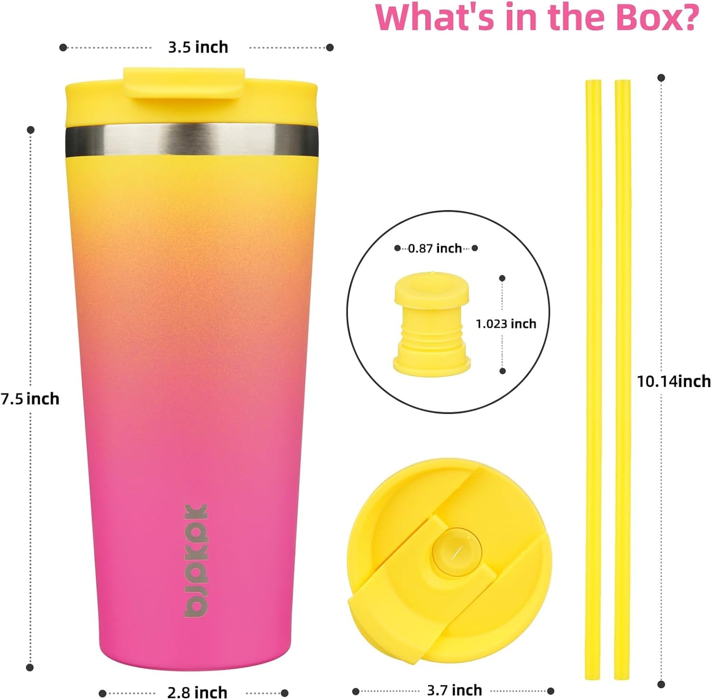 18 oz Coffee Tumbler with Straw, Insulated Stainless Steel Cup | Double Wall Vacuum, Leak Proof, Keeps Hot/Cold, BPA Free, Dishwasher Safe, Cupholder Friendly, Travel, Navy Blue