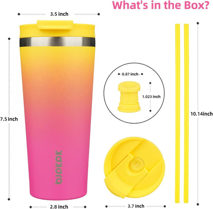 18 oz Coffee Tumbler with Straw, Insulated Stainless Steel Cup | Double Wall Vacuum, Leak Proof, Keeps Hot/Cold, BPA Free, Dishwasher Safe, Cupholder Friendly, Travel, Navy Blue