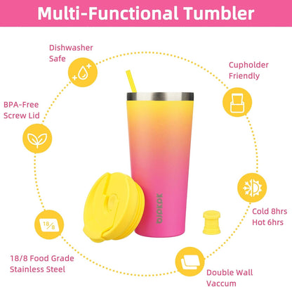18 oz Coffee Tumbler with Straw, Insulated Stainless Steel Cup | Double Wall Vacuum, Leak Proof, Keeps Hot/Cold, BPA Free, Dishwasher Safe, Cupholder Friendly, Travel, Navy Blue