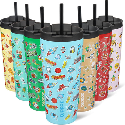 18 oz Coffee Tumbler with Straw, Insulated Stainless Steel Cup | Double Wall Vacuum, Leak Proof, Keeps Hot/Cold, BPA Free, Dishwasher Safe, Cupholder Friendly, Travel, Navy Blue