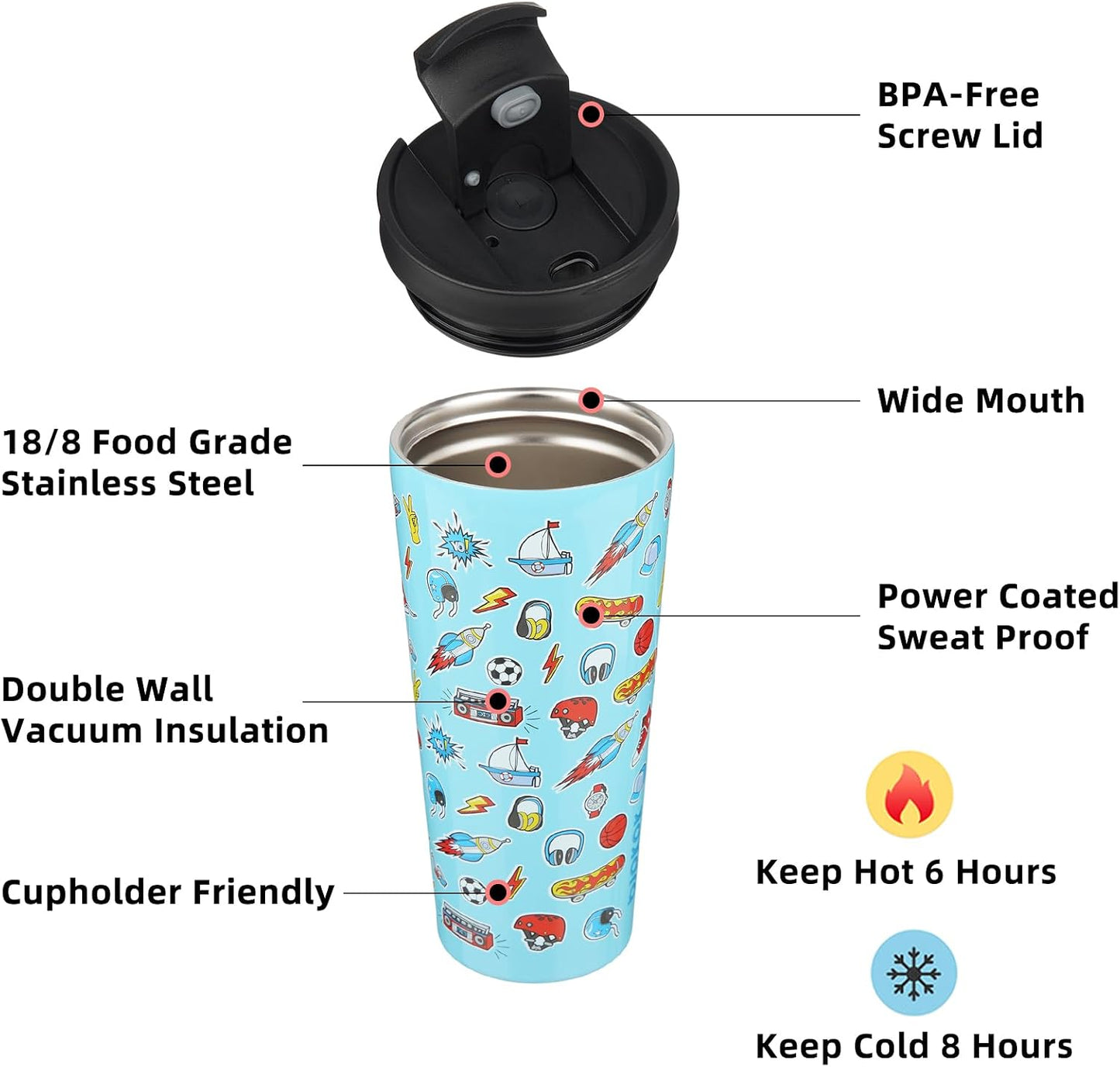 18 oz Coffee Tumbler with Straw, Insulated Stainless Steel Cup | Double Wall Vacuum, Leak Proof, Keeps Hot/Cold, BPA Free, Dishwasher Safe, Cupholder Friendly, Travel, Navy Blue