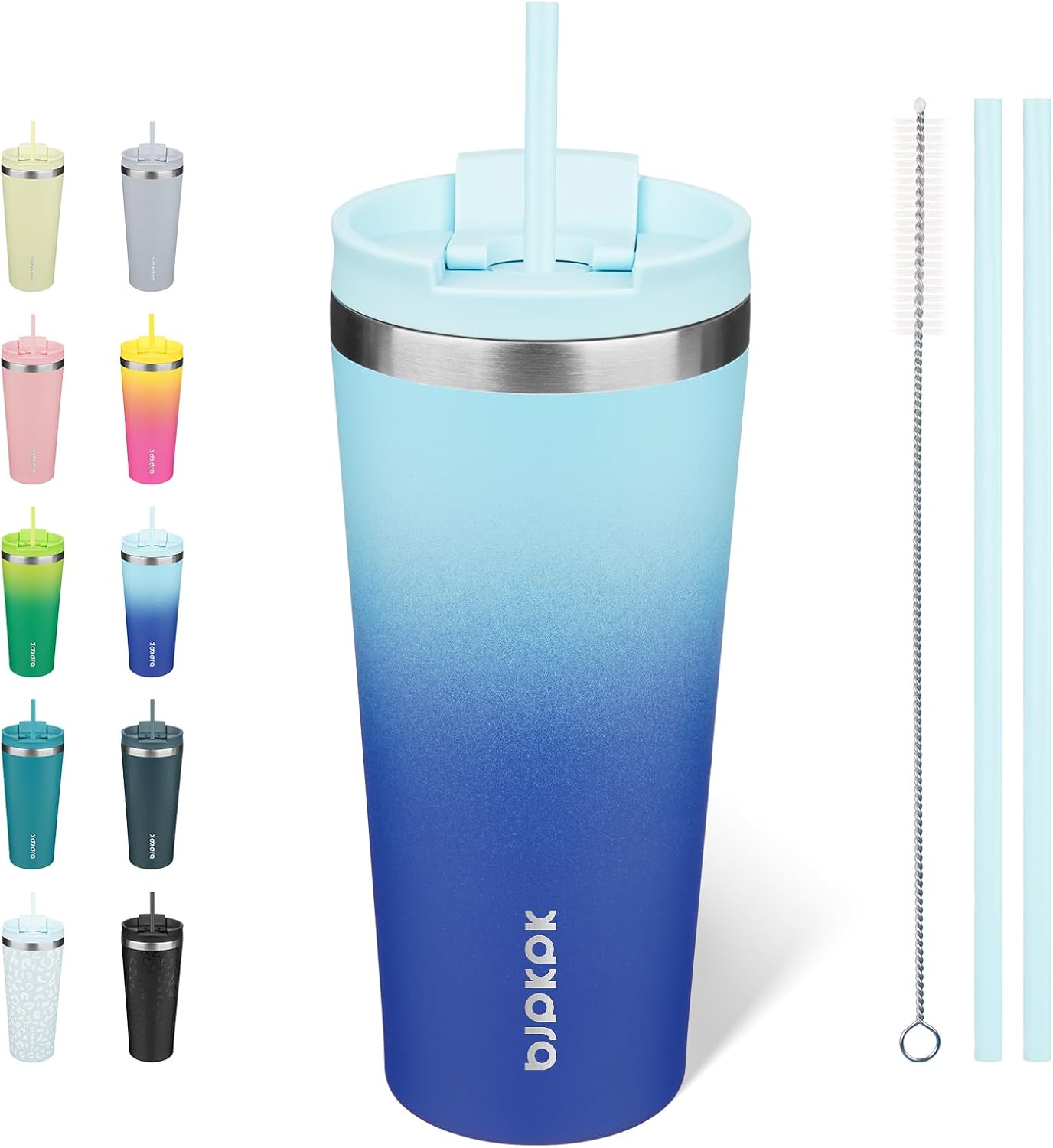 18 oz Coffee Tumbler with Straw, Insulated Stainless Steel Cup | Double Wall Vacuum, Leak Proof, Keeps Hot/Cold, BPA Free, Dishwasher Safe, Cupholder Friendly, Travel, Navy Blue
