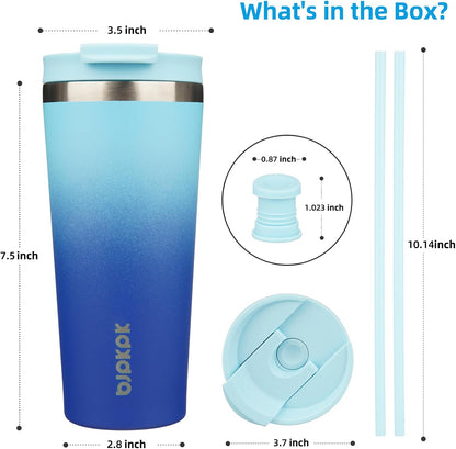 18 oz Coffee Tumbler with Straw, Insulated Stainless Steel Cup | Double Wall Vacuum, Leak Proof, Keeps Hot/Cold, BPA Free, Dishwasher Safe, Cupholder Friendly, Travel, Navy Blue