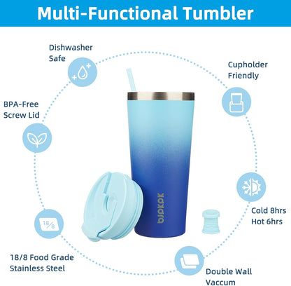 18 oz Coffee Tumbler with Straw, Insulated Stainless Steel Cup | Double Wall Vacuum, Leak Proof, Keeps Hot/Cold, BPA Free, Dishwasher Safe, Cupholder Friendly, Travel, Navy Blue
