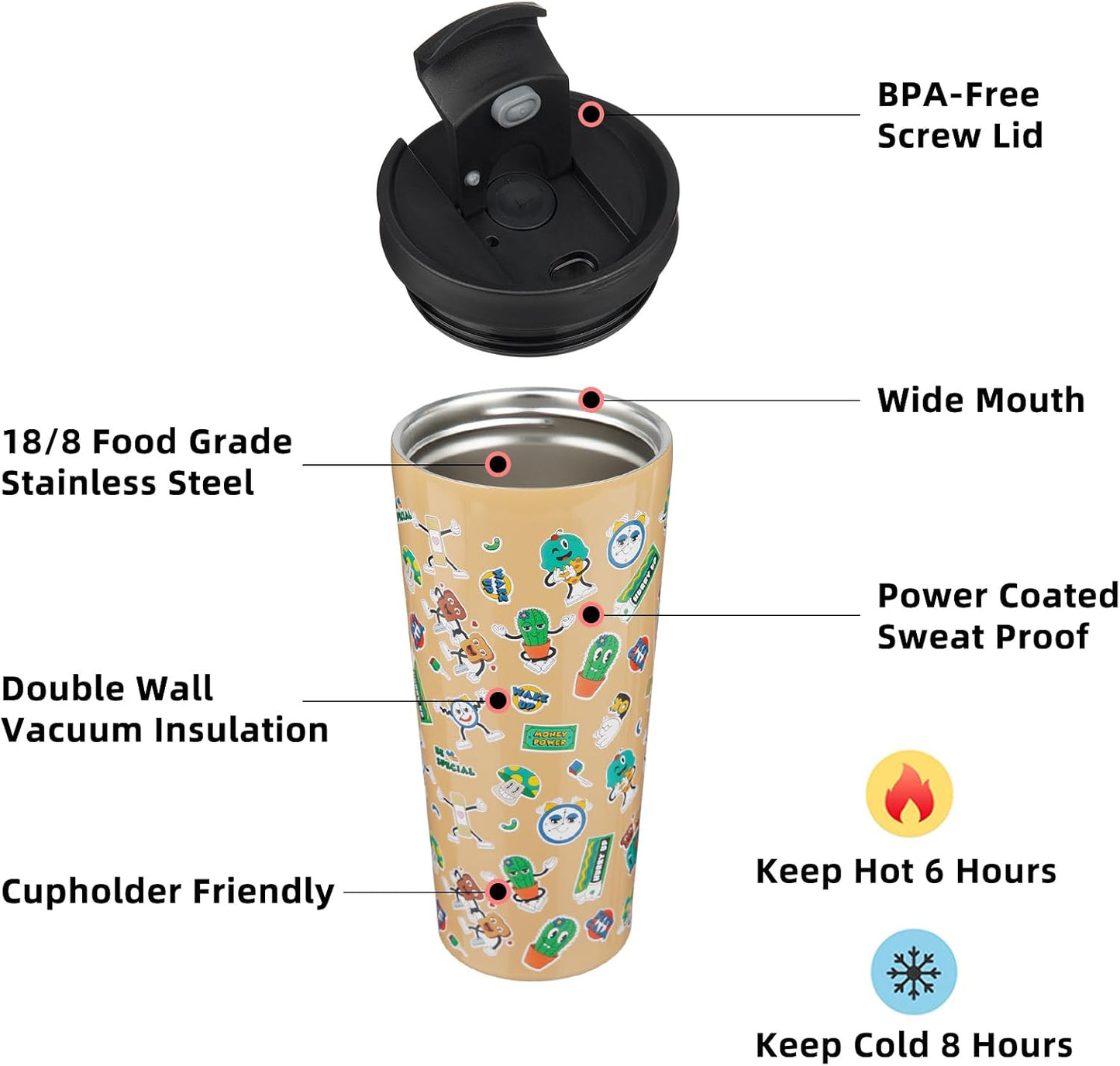 18 oz Coffee Tumbler with Straw, Insulated Stainless Steel Cup | Double Wall Vacuum, Leak Proof, Keeps Hot/Cold, BPA Free, Dishwasher Safe, Cupholder Friendly, Travel, Navy Blue