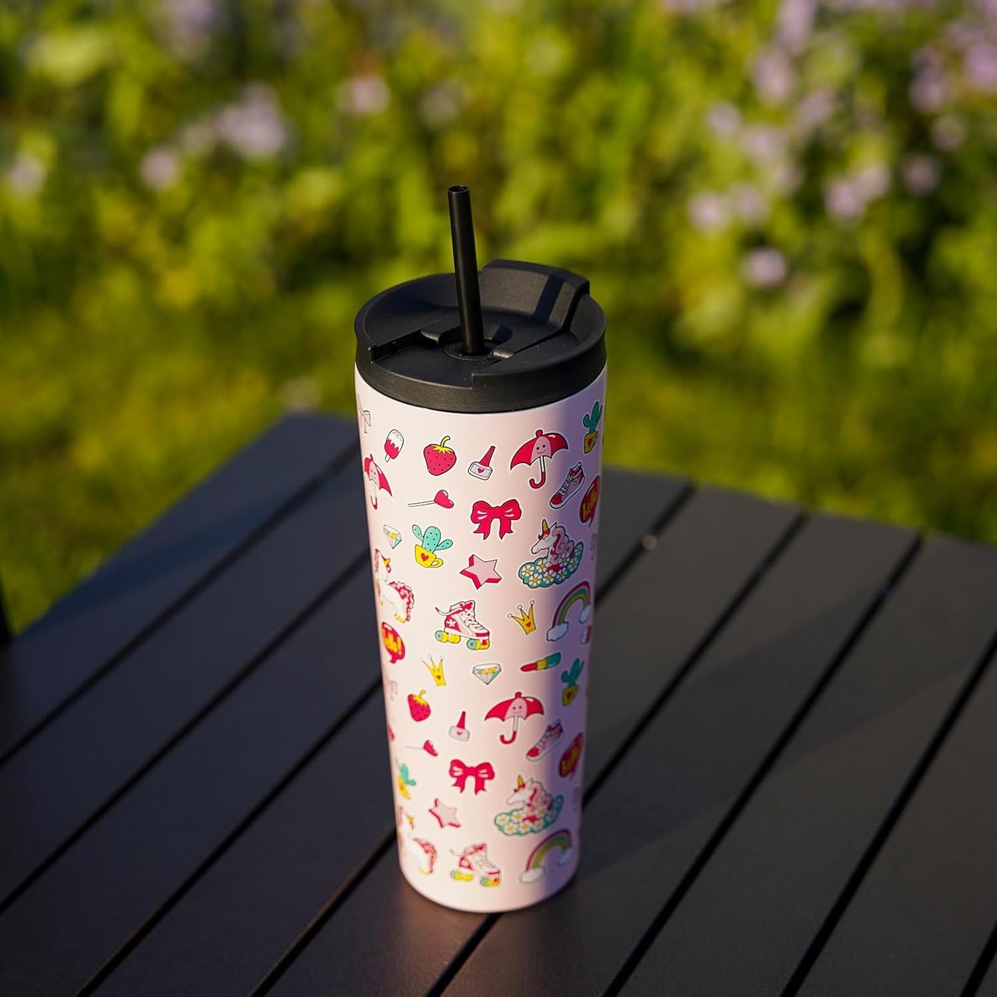 18 oz Coffee Tumbler with Straw, Insulated Stainless Steel Cup | Double Wall Vacuum, Leak Proof, Keeps Hot/Cold, BPA Free, Dishwasher Safe, Cupholder Friendly, Travel, Navy Blue