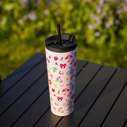 18 oz Coffee Tumbler with Straw, Insulated Stainless Steel Cup | Double Wall Vacuum, Leak Proof, Keeps Hot/Cold, BPA Free, Dishwasher Safe, Cupholder Friendly, Travel, Navy Blue
