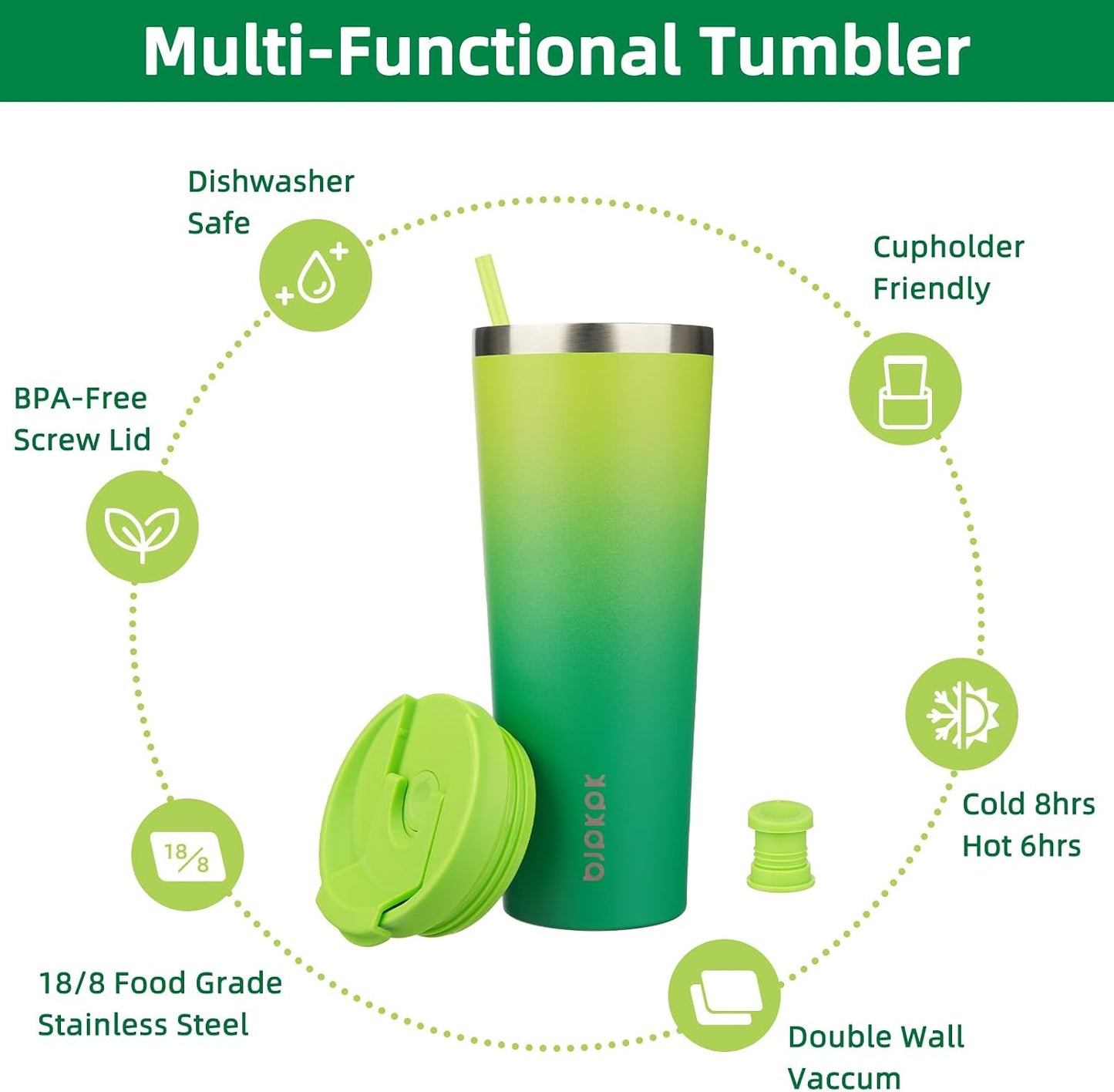 18 oz Coffee Tumbler with Straw, Insulated Stainless Steel Cup | Double Wall Vacuum, Leak Proof, Keeps Hot/Cold, BPA Free, Dishwasher Safe, Cupholder Friendly, Travel, Navy Blue