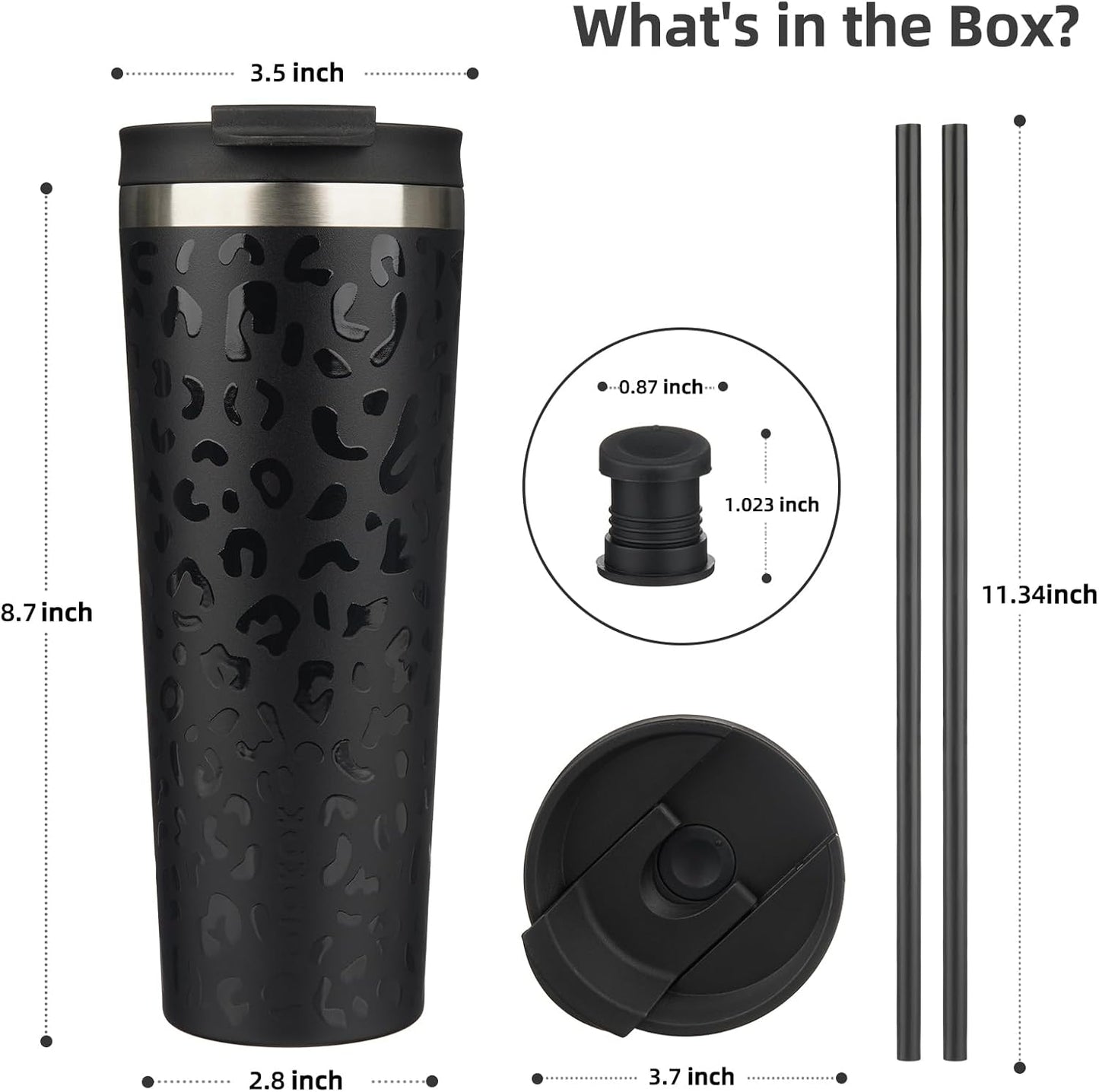 18 oz Coffee Tumbler with Straw, Insulated Stainless Steel Cup | Double Wall Vacuum, Leak Proof, Keeps Hot/Cold, BPA Free, Dishwasher Safe, Cupholder Friendly, Travel, Navy Blue
