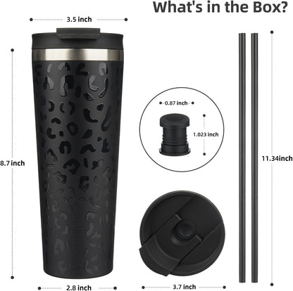 18 oz Coffee Tumbler with Straw, Insulated Stainless Steel Cup | Double Wall Vacuum, Leak Proof, Keeps Hot/Cold, BPA Free, Dishwasher Safe, Cupholder Friendly, Travel, Navy Blue