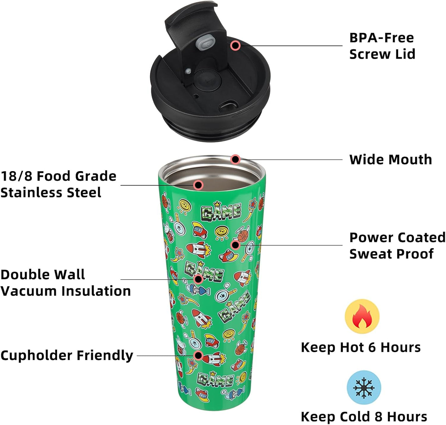 18 oz Coffee Tumbler with Straw, Insulated Stainless Steel Cup | Double Wall Vacuum, Leak Proof, Keeps Hot/Cold, BPA Free, Dishwasher Safe, Cupholder Friendly, Travel, Navy Blue