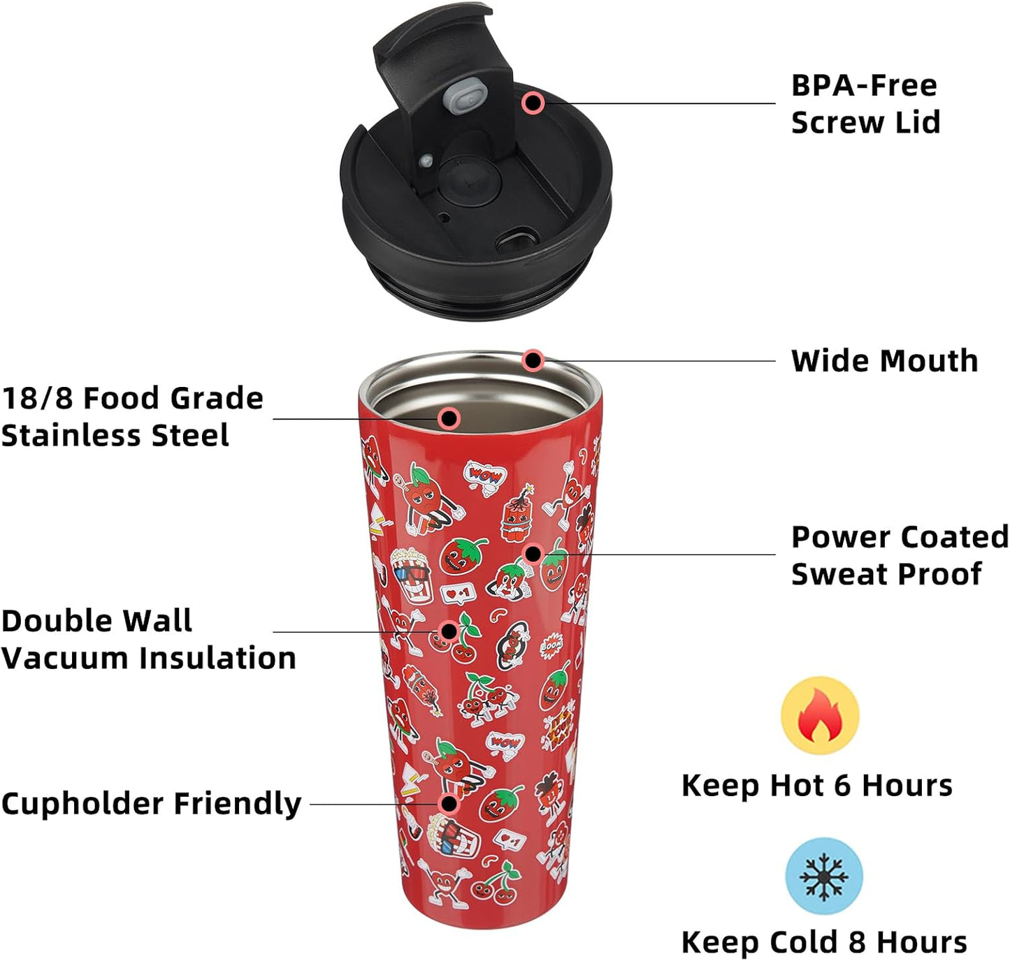 18 oz Coffee Tumbler with Straw, Insulated Stainless Steel Cup | Double Wall Vacuum, Leak Proof, Keeps Hot/Cold, BPA Free, Dishwasher Safe, Cupholder Friendly, Travel, Navy Blue