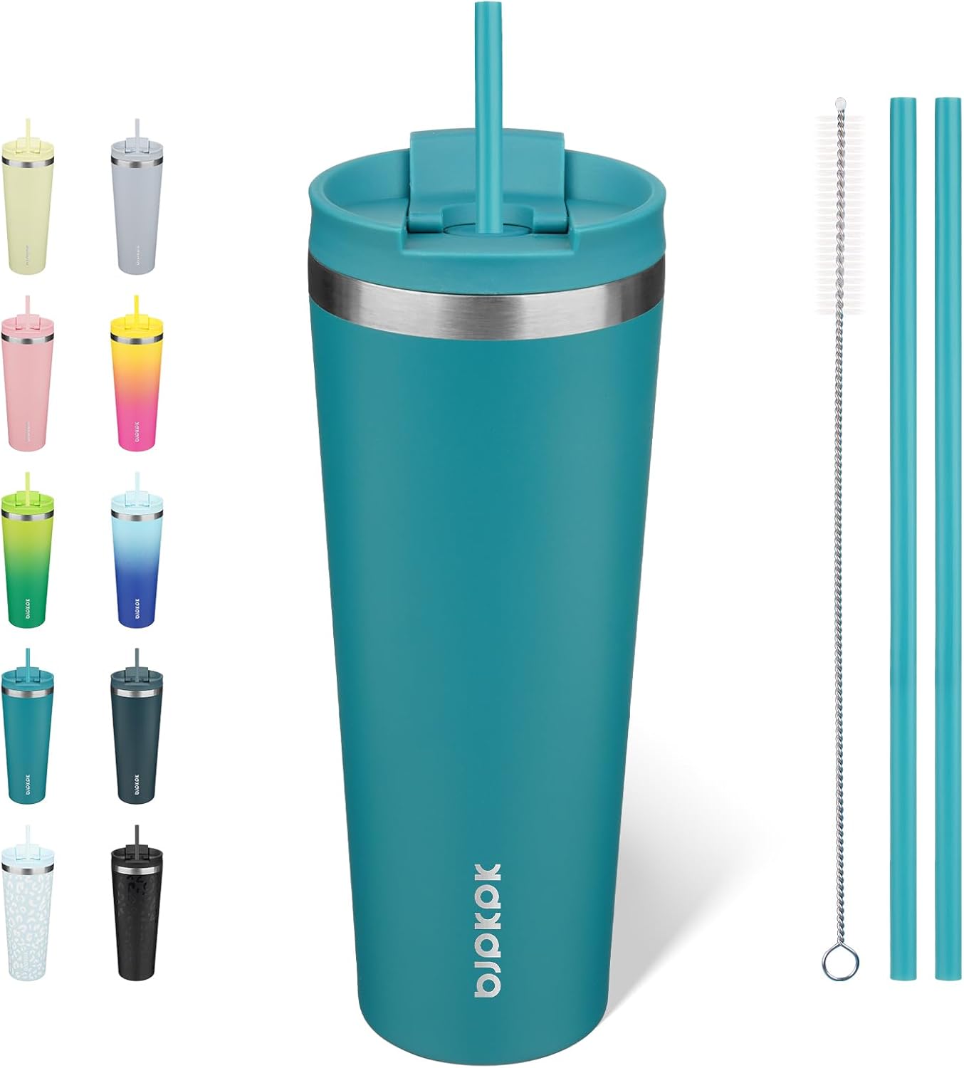 18 oz Coffee Tumbler with Straw, Insulated Stainless Steel Cup | Double Wall Vacuum, Leak Proof, Keeps Hot/Cold, BPA Free, Dishwasher Safe, Cupholder Friendly, Travel, Navy Blue