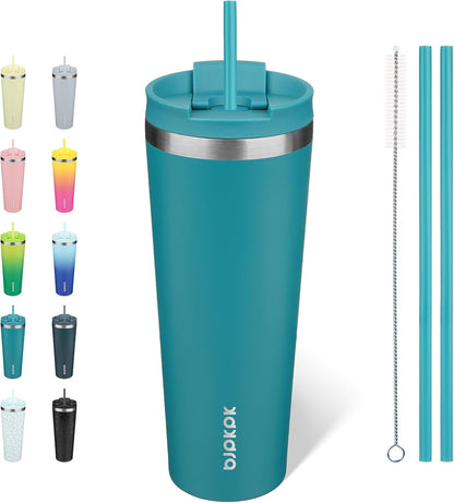 18 oz Coffee Tumbler with Straw, Insulated Stainless Steel Cup | Double Wall Vacuum, Leak Proof, Keeps Hot/Cold, BPA Free, Dishwasher Safe, Cupholder Friendly, Travel, Navy Blue