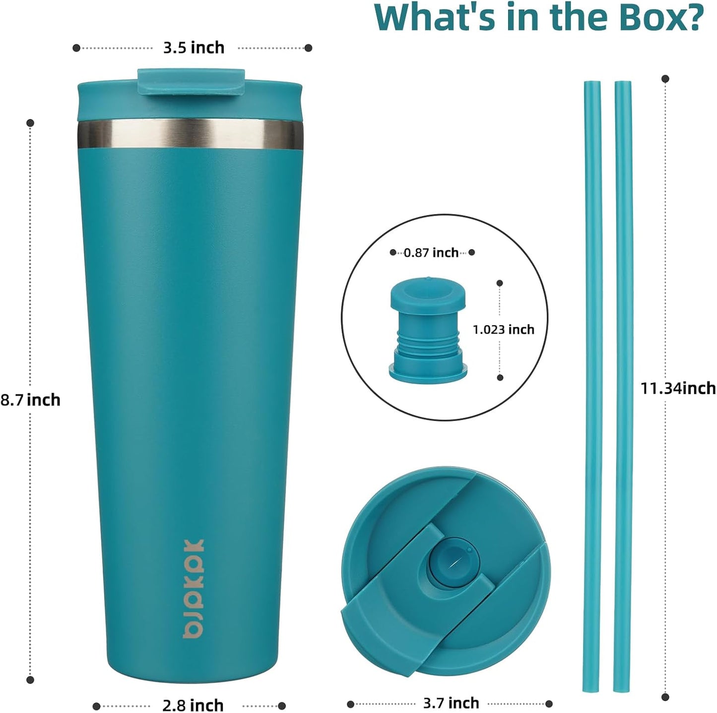 18 oz Coffee Tumbler with Straw, Insulated Stainless Steel Cup | Double Wall Vacuum, Leak Proof, Keeps Hot/Cold, BPA Free, Dishwasher Safe, Cupholder Friendly, Travel, Navy Blue