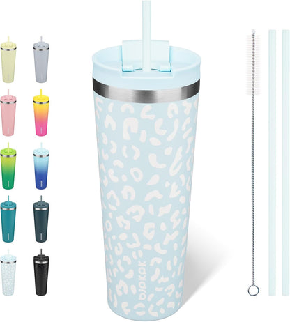 18 oz Coffee Tumbler with Straw, Insulated Stainless Steel Cup | Double Wall Vacuum, Leak Proof, Keeps Hot/Cold, BPA Free, Dishwasher Safe, Cupholder Friendly, Travel, Navy Blue