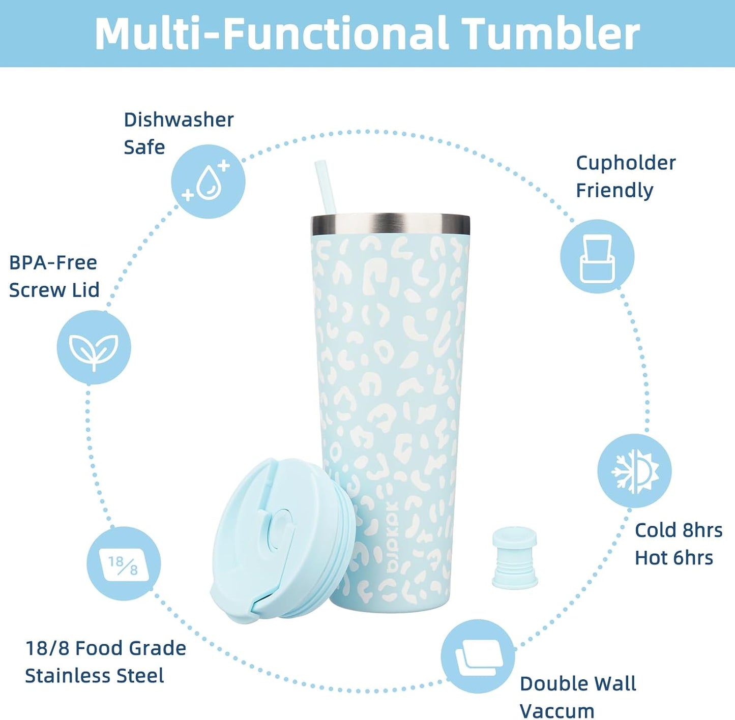 18 oz Coffee Tumbler with Straw, Insulated Stainless Steel Cup | Double Wall Vacuum, Leak Proof, Keeps Hot/Cold, BPA Free, Dishwasher Safe, Cupholder Friendly, Travel, Navy Blue