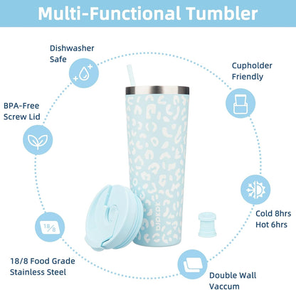 18 oz Coffee Tumbler with Straw, Insulated Stainless Steel Cup | Double Wall Vacuum, Leak Proof, Keeps Hot/Cold, BPA Free, Dishwasher Safe, Cupholder Friendly, Travel, Navy Blue