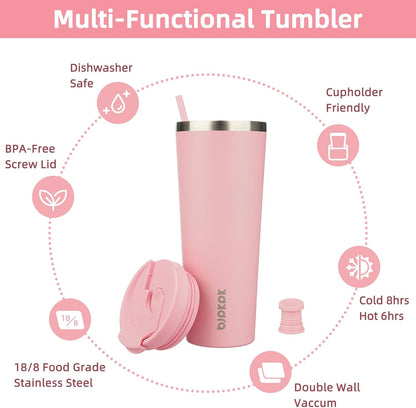 18 oz Coffee Tumbler with Straw, Insulated Stainless Steel Cup | Double Wall Vacuum, Leak Proof, Keeps Hot/Cold, BPA Free, Dishwasher Safe, Cupholder Friendly, Travel, Navy Blue