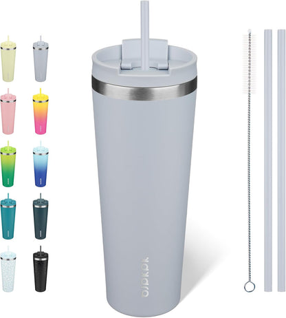 18 oz Coffee Tumbler with Straw, Insulated Stainless Steel Cup | Double Wall Vacuum, Leak Proof, Keeps Hot/Cold, BPA Free, Dishwasher Safe, Cupholder Friendly, Travel, Navy Blue