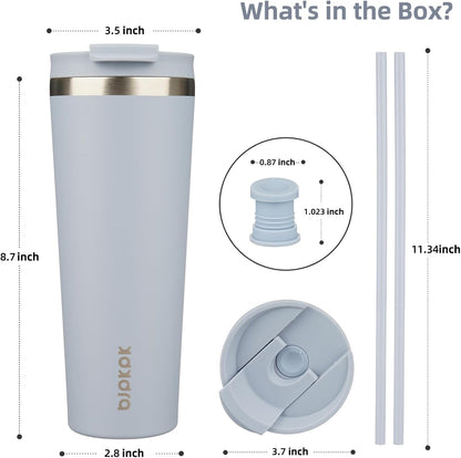 18 oz Coffee Tumbler with Straw, Insulated Stainless Steel Cup | Double Wall Vacuum, Leak Proof, Keeps Hot/Cold, BPA Free, Dishwasher Safe, Cupholder Friendly, Travel, Navy Blue