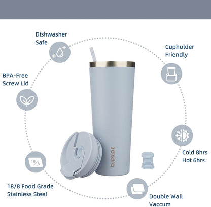18 oz Coffee Tumbler with Straw, Insulated Stainless Steel Cup | Double Wall Vacuum, Leak Proof, Keeps Hot/Cold, BPA Free, Dishwasher Safe, Cupholder Friendly, Travel, Navy Blue