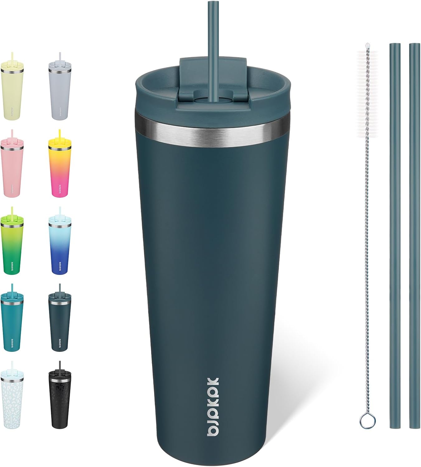 18 oz Coffee Tumbler with Straw, Insulated Stainless Steel Cup | Double Wall Vacuum, Leak Proof, Keeps Hot/Cold, BPA Free, Dishwasher Safe, Cupholder Friendly, Travel, Navy Blue