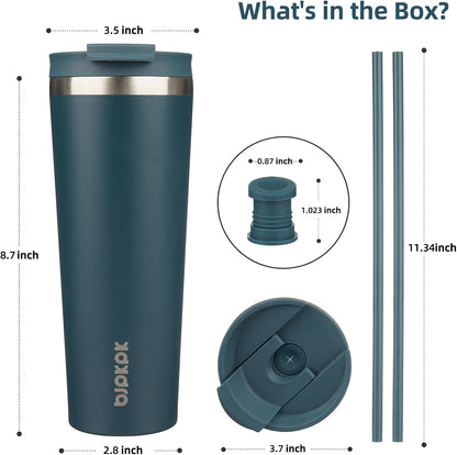 18 oz Coffee Tumbler with Straw, Insulated Stainless Steel Cup | Double Wall Vacuum, Leak Proof, Keeps Hot/Cold, BPA Free, Dishwasher Safe, Cupholder Friendly, Travel, Navy Blue