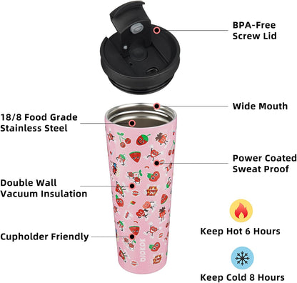18 oz Coffee Tumbler with Straw, Insulated Stainless Steel Cup | Double Wall Vacuum, Leak Proof, Keeps Hot/Cold, BPA Free, Dishwasher Safe, Cupholder Friendly, Travel, Navy Blue