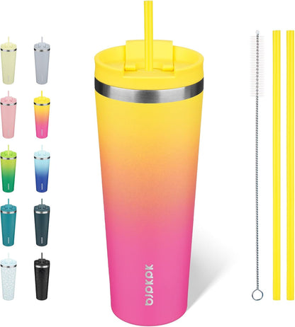 18 oz Coffee Tumbler with Straw, Insulated Stainless Steel Cup | Double Wall Vacuum, Leak Proof, Keeps Hot/Cold, BPA Free, Dishwasher Safe, Cupholder Friendly, Travel, Navy Blue