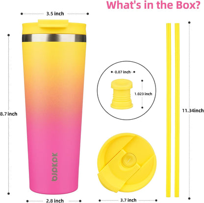 18 oz Coffee Tumbler with Straw, Insulated Stainless Steel Cup | Double Wall Vacuum, Leak Proof, Keeps Hot/Cold, BPA Free, Dishwasher Safe, Cupholder Friendly, Travel, Navy Blue
