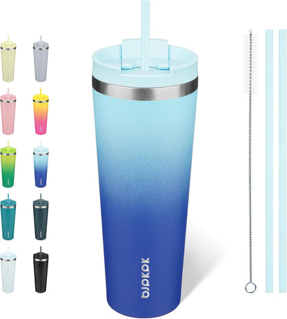 18 oz Coffee Tumbler with Straw, Insulated Stainless Steel Cup | Double Wall Vacuum, Leak Proof, Keeps Hot/Cold, BPA Free, Dishwasher Safe, Cupholder Friendly, Travel, Navy Blue