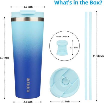 18 oz Coffee Tumbler with Straw, Insulated Stainless Steel Cup | Double Wall Vacuum, Leak Proof, Keeps Hot/Cold, BPA Free, Dishwasher Safe, Cupholder Friendly, Travel, Navy Blue