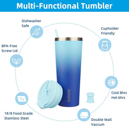 18 oz Coffee Tumbler with Straw, Insulated Stainless Steel Cup | Double Wall Vacuum, Leak Proof, Keeps Hot/Cold, BPA Free, Dishwasher Safe, Cupholder Friendly, Travel, Navy Blue