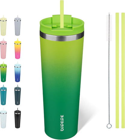 18 oz Coffee Tumbler with Straw, Insulated Stainless Steel Cup | Double Wall Vacuum, Leak Proof, Keeps Hot/Cold, BPA Free, Dishwasher Safe, Cupholder Friendly, Travel, Navy Blue