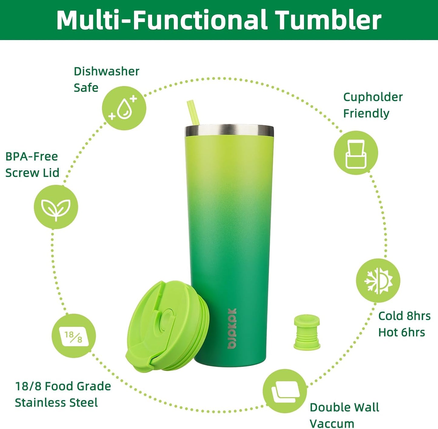 18 oz Coffee Tumbler with Straw, Insulated Stainless Steel Cup | Double Wall Vacuum, Leak Proof, Keeps Hot/Cold, BPA Free, Dishwasher Safe, Cupholder Friendly, Travel, Navy Blue