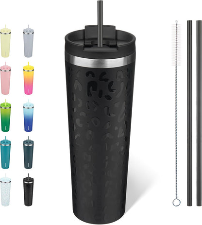 18 oz Coffee Tumbler with Straw, Insulated Stainless Steel Cup | Double Wall Vacuum, Leak Proof, Keeps Hot/Cold, BPA Free, Dishwasher Safe, Cupholder Friendly, Travel, Navy Blue