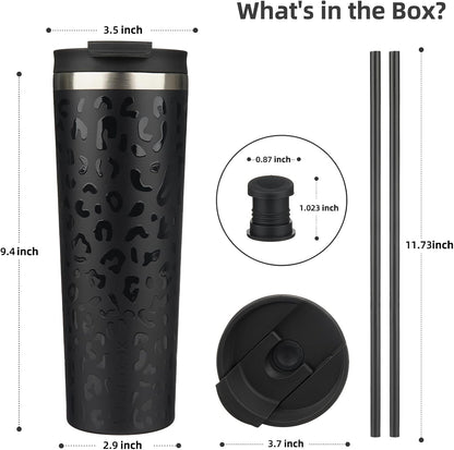 18 oz Coffee Tumbler with Straw, Insulated Stainless Steel Cup | Double Wall Vacuum, Leak Proof, Keeps Hot/Cold, BPA Free, Dishwasher Safe, Cupholder Friendly, Travel, Navy Blue
