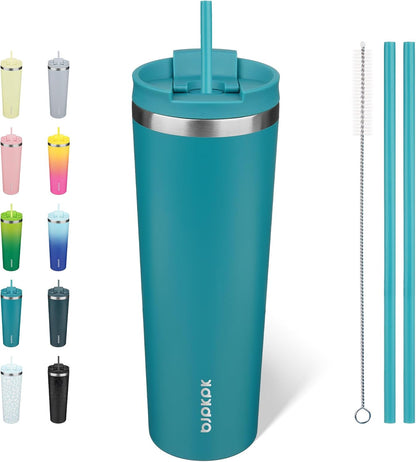 18 oz Coffee Tumbler with Straw, Insulated Stainless Steel Cup | Double Wall Vacuum, Leak Proof, Keeps Hot/Cold, BPA Free, Dishwasher Safe, Cupholder Friendly, Travel, Navy Blue