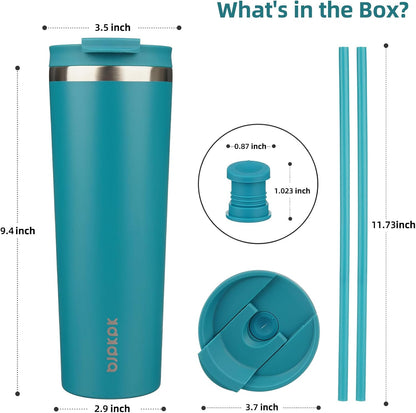 18 oz Coffee Tumbler with Straw, Insulated Stainless Steel Cup | Double Wall Vacuum, Leak Proof, Keeps Hot/Cold, BPA Free, Dishwasher Safe, Cupholder Friendly, Travel, Navy Blue